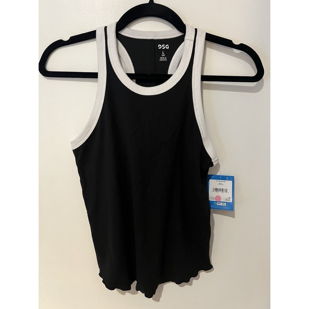 DSG Girls' Cotton Rib Tank Black White Size Youth Large Ribbed Top